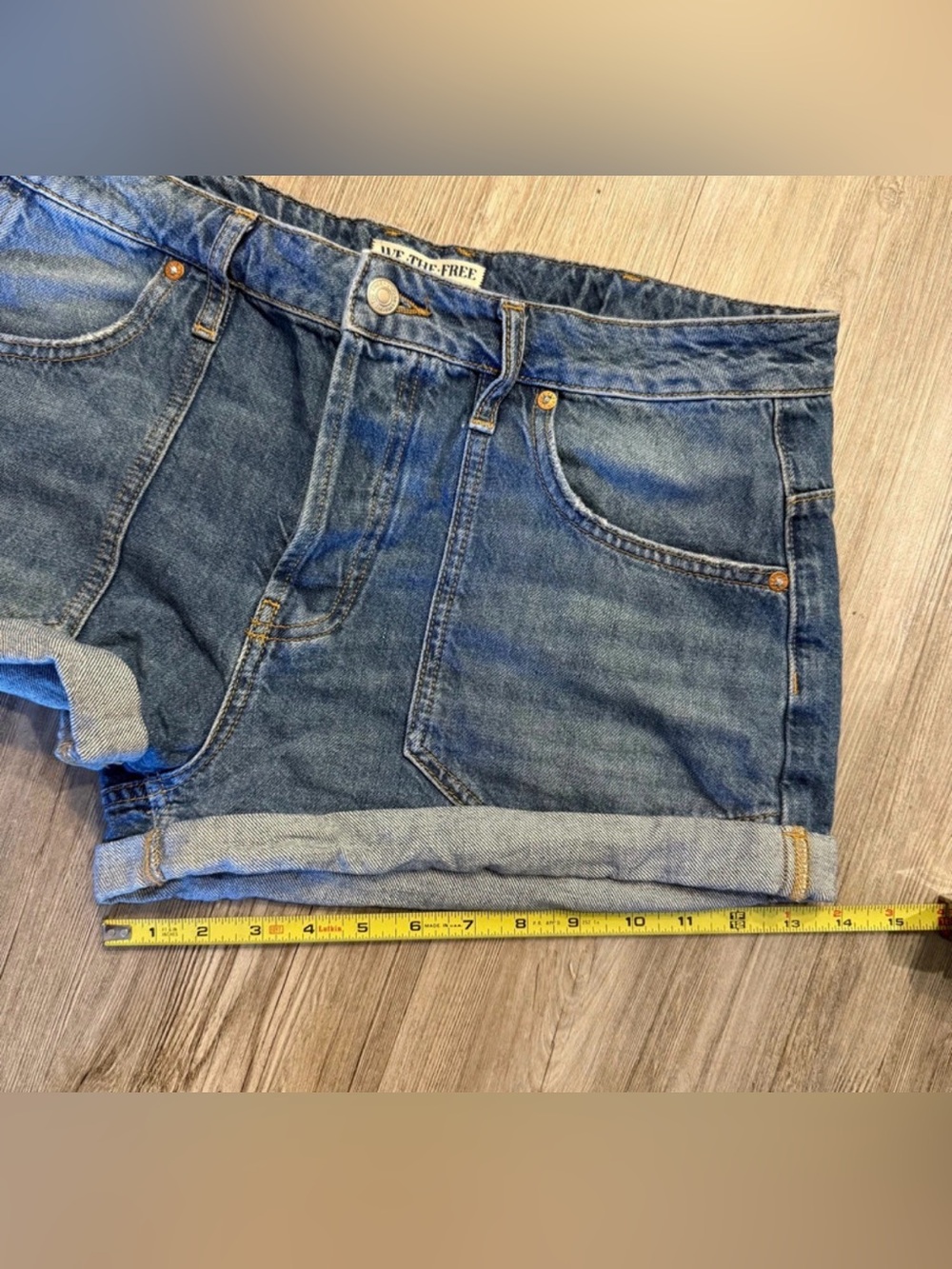 We The Free Distressed Blue Roll-Cuff Denim Shorts - Picture 9 of 9